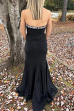 Black Mermaid Strapless Sweetheart Beads Long Prom Dress with Slit