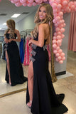 Black Mermaid Strapless High Slit Long Prom Dress with Bows