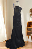 Black Mermaid Strapless Long Prom Dress with Slit