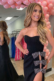 Black Mermaid Strapless High Slit Long Prom Dress with Bows