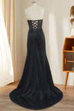 Black Mermaid Strapless Long Prom Dress with Slit