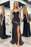 Black Sheath Strapless Sweetheart Corset Prom Dress with Slit