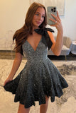 Sparkly Royal Blue A Line Ruffled Short Homecoming Dress