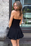Black Chiffon A Line Strapless Short Homecoming Dress