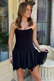 Black Chiffon A Line Strapless Short Homecoming Dress