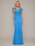 Ruched V-Neck Chiffon Mother Of The Bride Dress with Ruffle
