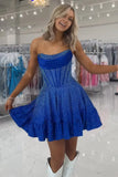 Sparkly Yellow Beaded Strapless Short Corset Homecoming Dress
