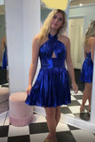 Fuchsia Cross Halter A Line Satin Short Homecoming Dress