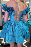 Yellow Off The Shoulder Corset Short Homecoming Dress With Ruffles