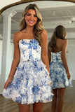 Blue Floral Ruffled Tiered A Line Short Homecoming Dress To Impress