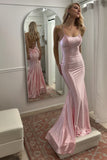 Pink Mermaid Spaghetti Strap Lace Up Back Long Prom Dress