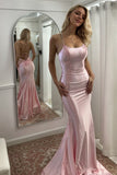 Pink Mermaid Spaghetti Strap Lace Up Back Long Prom Dress