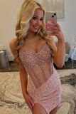 Sparkly Blush Strapless Corset Short Homecoming Dress with Beading