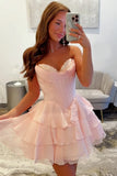 Fuchsia A Line Corset Short Homecoming Dress with Ruffles