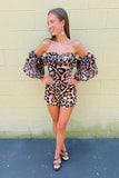 Brown Leopard Detachable Train Tight Short Homecoming Jumpsuits