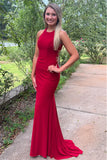 Burgundy Mermaid Scoop Neck Pleated Sleeveless Long Prom Dress
