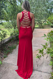 Burgundy Mermaid Scoop Neck Pleated Sleeveless Long Prom Dress