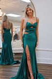 Dark Green Mermaid Spaghetti Straps Cutout Prom Dress with Slit