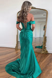 Emerald Green Mermaid Off the Shoulder Corset Long Prom Dress with Slit