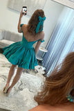 Emerald Green Off the Shoulder Satin Short Homecoming Dress To Impress