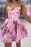 Floral Pink Corset A Line Short Homecoming Dress To Impress