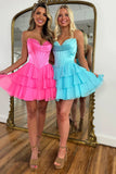 Fuchsia A Line Corset Short Homecoming Dress with Ruffles