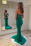Green Mermaid Deep V Neck Beaded Prom Dress with Slit