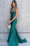 Green Mermaid V-Neck Spaghetti Straps Pleated Long Prom Dress