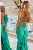 Green Mermaid Spaghetti Straps V-Neck Long Prom Dress