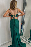 Sparkly Green Mermaid Spaghetti Straps Long Prom Dress with Slit
