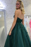 Green A Line Strapless Sweetheart Tulle Long Prom Dress with Appliques