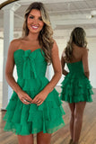 Light Blue A Line Tulle Sweetheart Tiered Homecoming Dress