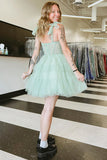 Grey Blue Ruffled A Line Tiered Short Homecoming Dress To Impress