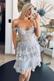 Sparkly Sliver A Line Tiered Lace Short Homecoming Prom Dress