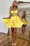 Yellow A-Line Spaghetti Straps Short Homecoming Dress with 3D Flowers