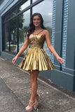 Golden A-Line Halter Neck Short Metallic Homecoming Dress