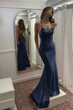 Orange Mermaid Spaghetti Strap Lace Up Back Long Prom Dress