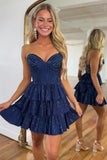 Sparkly Black Pink A Line Corset Strapless Tiered Homecoming Dress To Impress