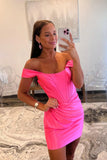 Off the Shoulder Blue Corset Ruched Tight Short Homecoming Dress