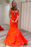 Orange Mermaid Strapless Bows Pleated Long Prom Dress