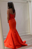 Orange Mermaid Strapless Bows Pleated Long Prom Dress