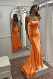 Orange Mermaid Spaghetti Strap Lace Up Back Long Prom Dress