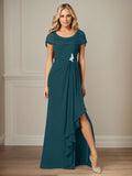 Dark Navy A-Line V-Neck Lace Chiffon Mother of the Bride Dress