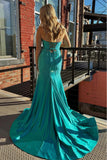Dark Green Mermaid Strapless Keyholes Beaded Long Prom Dress with Slit