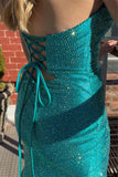 Dark Green Mermaid Strapless Keyholes Beaded Long Prom Dress with Slit