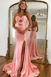 Pink Mermaid Strapless Beaded Prom Dress with Slit