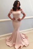 Pink Mermaid Cold Shoulder Satin Long Prom Dress