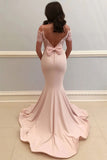 Pink Mermaid Cold Shoulder Satin Long Prom Dress