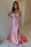 Pink Mermaid Strapless Beaded Prom Dress with Slit