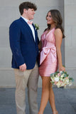 Pink Halter Corset Short Tight with Bow Homecoming Dress To Impress